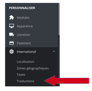 prestashop menu des traductions