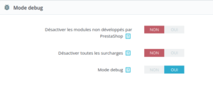 prestashop mode debug back-office